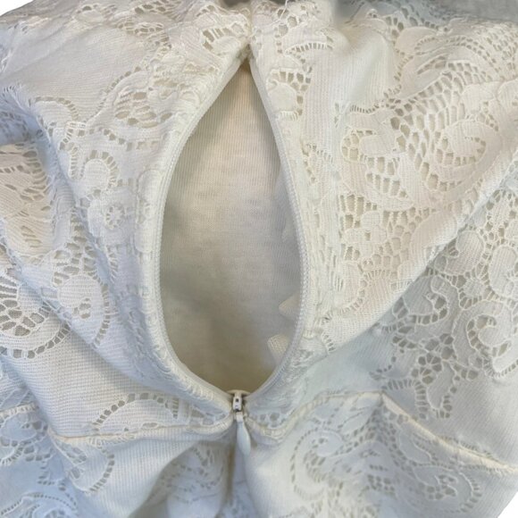 For Love & Lemons Noir Lace Long Sleeve Scalloped Hem Mini Dress White Size M - Picture 7 of 10